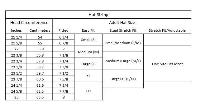 Hat size chart